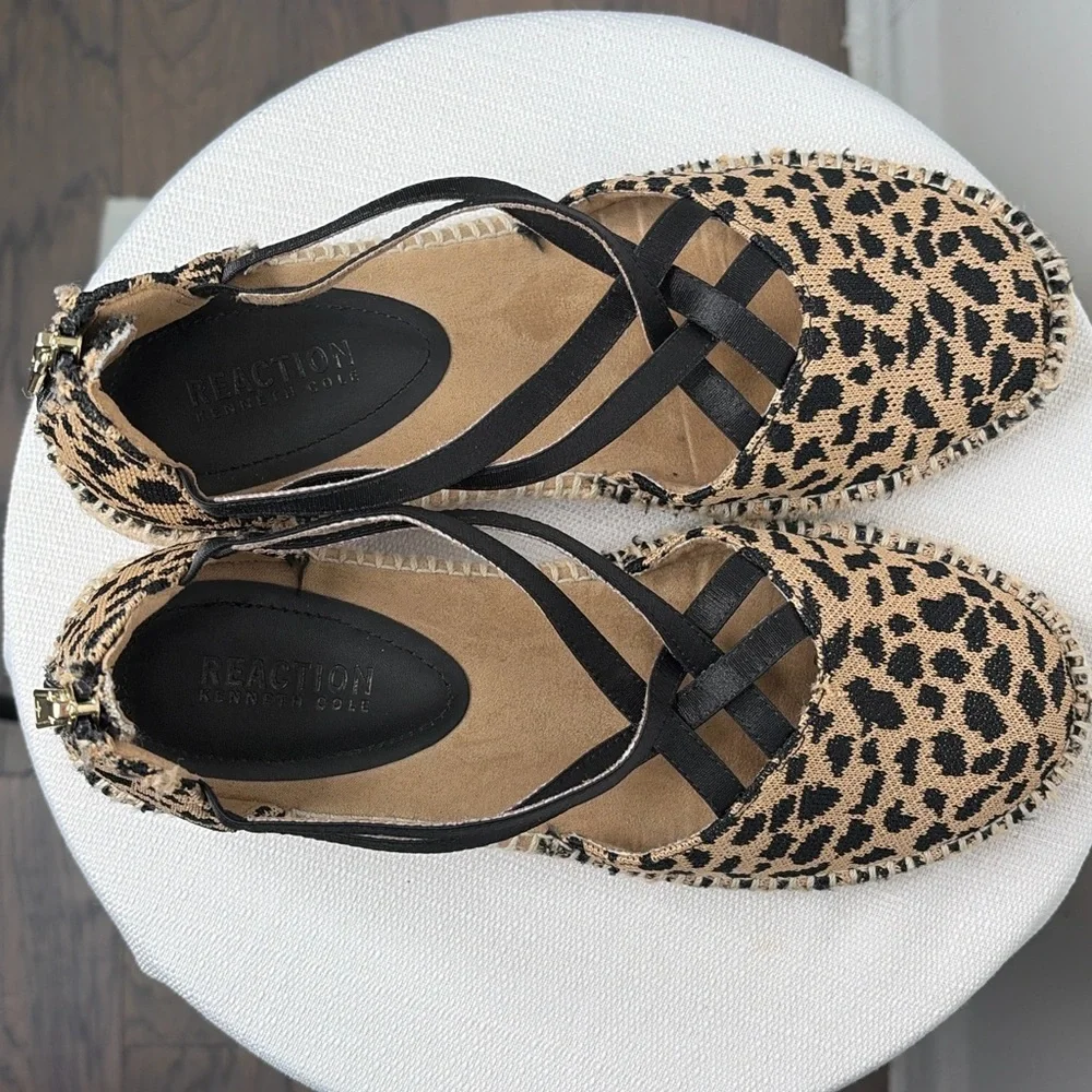 Kenneth Cole Reaction Leopard Espadrille Wedge Sandals women’s Size 8.5 (B86)”✨